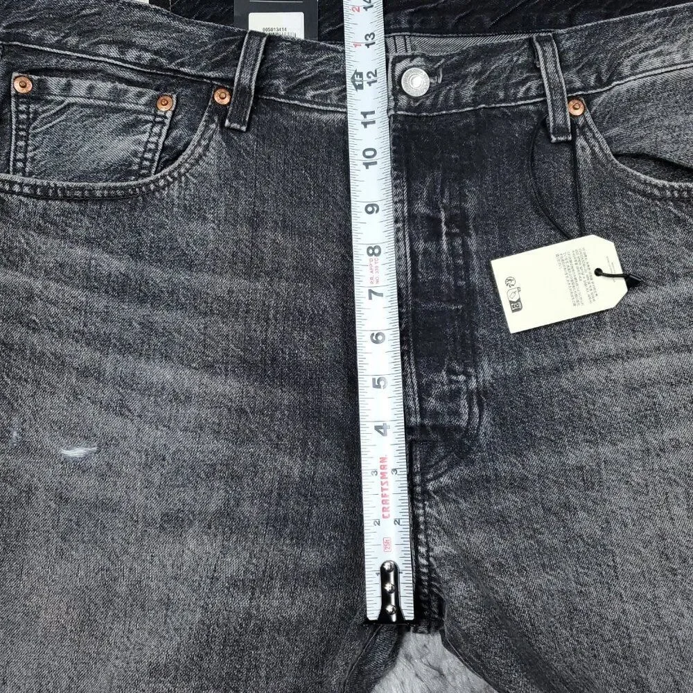 Levi's Premium 501 Original Straight Jeans Faded Black Distressed Size 38 X 32